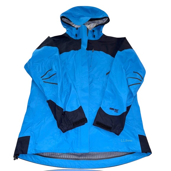 L.L. Bean Women's S Gore-Tex XCR Rain Jacket Hooded Blue Black Outdoor - Picture 1 of 8